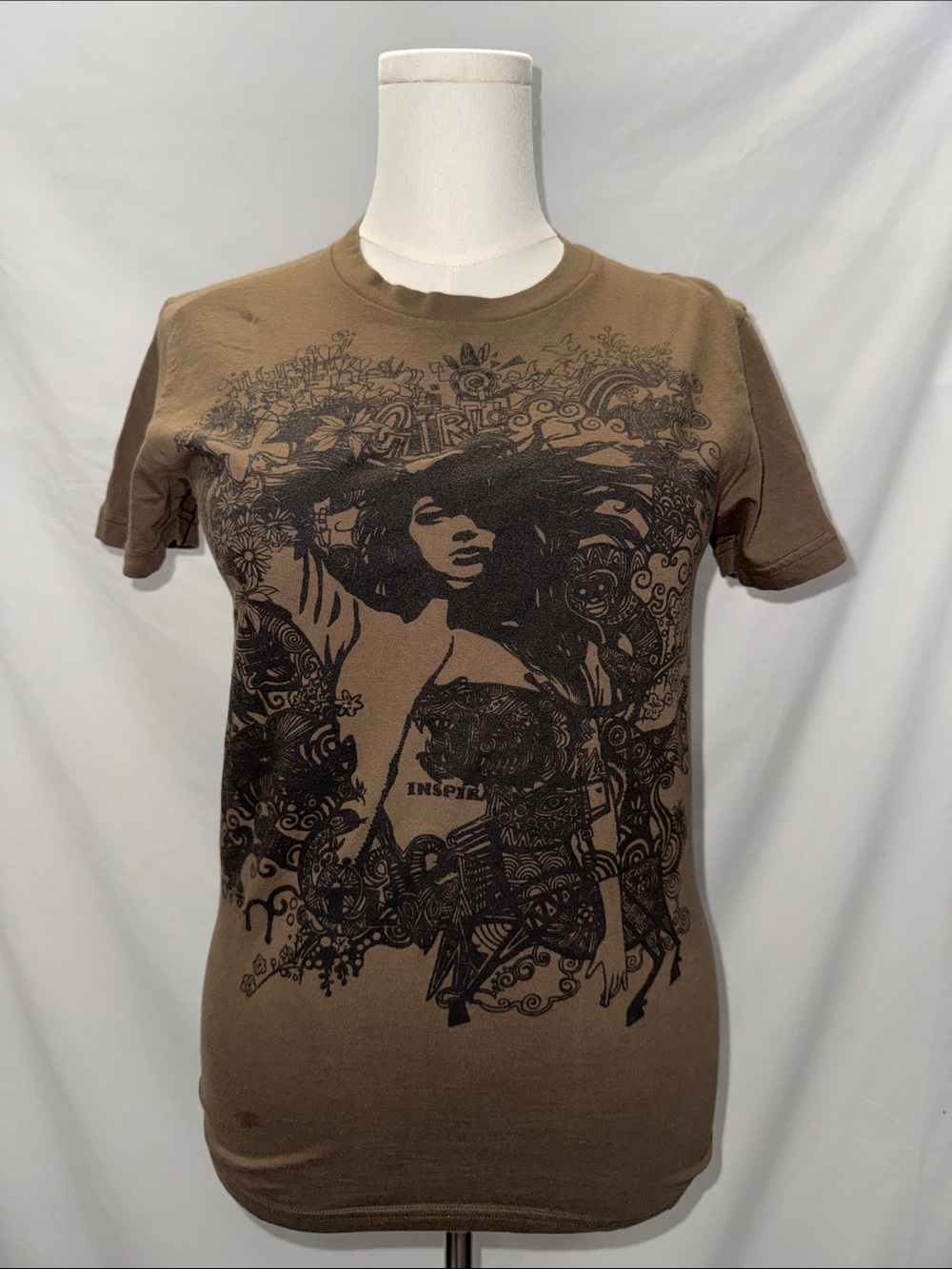Early 2000’s Vintage American Apparel Brown Graphic Tee with Black Print